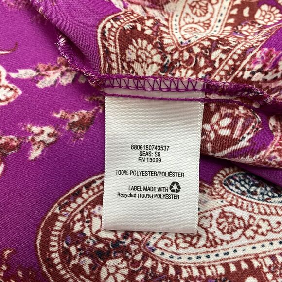 Simply Emma Blouse Top Womens 3X Purple Paisley Long Sleeve Roll Tab Shirt - Picture 4 of 8